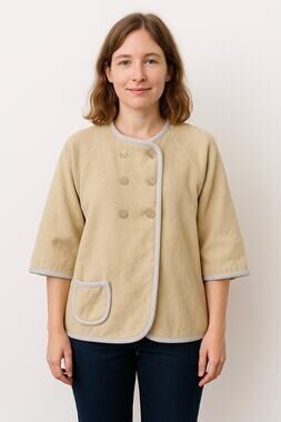 1960s Unbranded Cream Terry Cloth Button Housecoat yellow medium